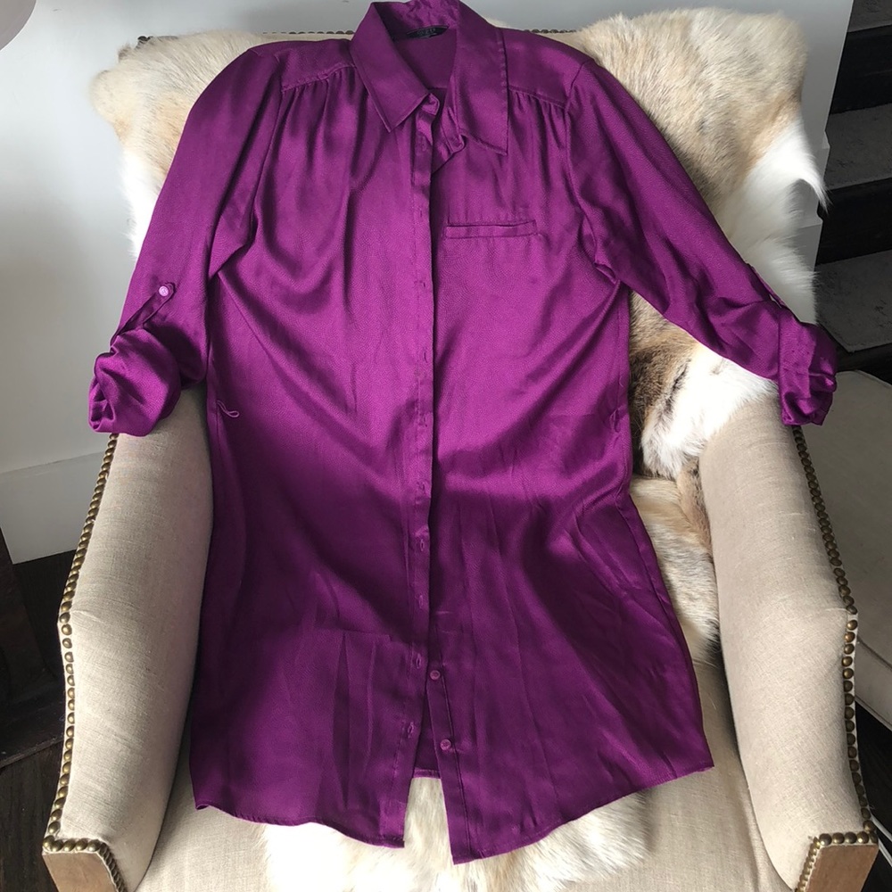 GUESS purple button up shirt dress